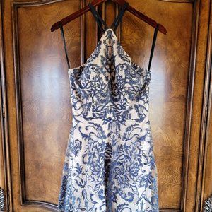 Creme and Blue Xtraordinary Cocktail Dress